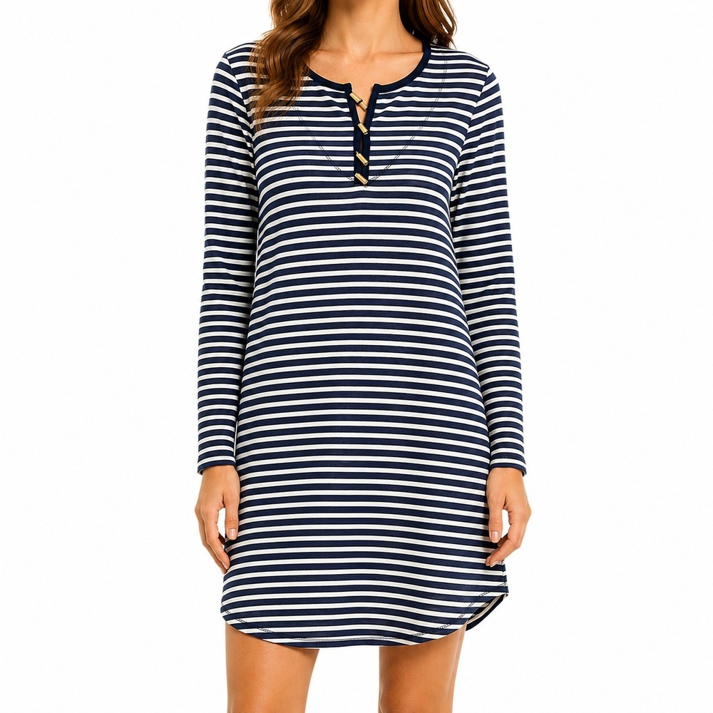 Ralph Lauren Shirt Dress Womens XL Striped Toggle Nautical Old Money Preppy